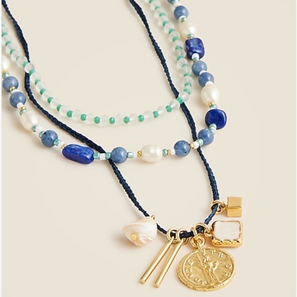 NWOT J. Crew Beaded Charm Layered Necklace